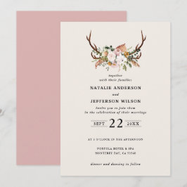 Convites Stag blush cor-de-rosa floral rústico elegante mod