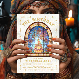 Convites Stained Glass Birthday Party Cake Tarot Card