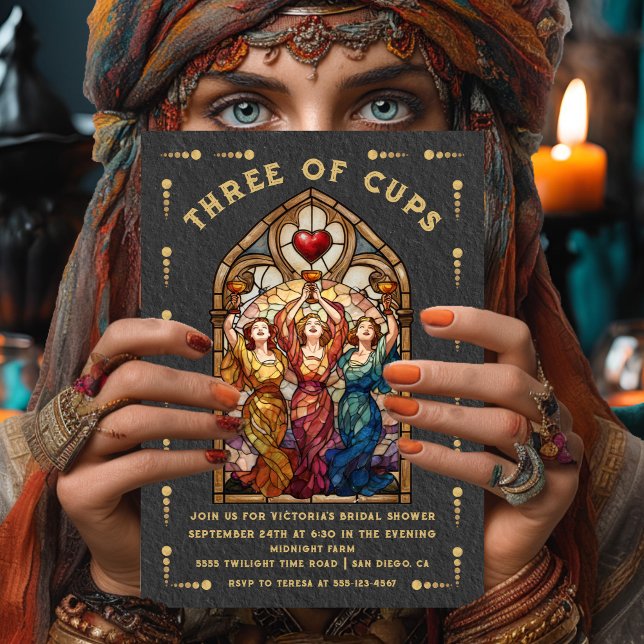 Convites Stained Glass Three of Cups Bridal Shower Tarot (Criador carregado)