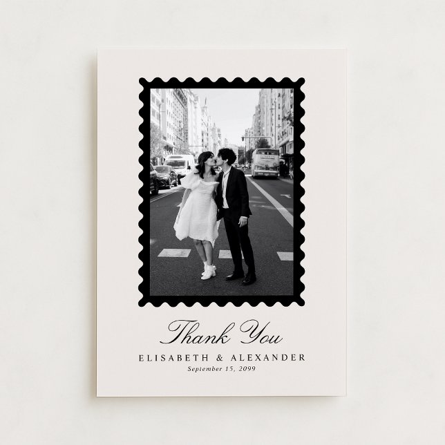 Convites Stamp Style Modern Ivory One Photo Thank You Card (Criador carregado)