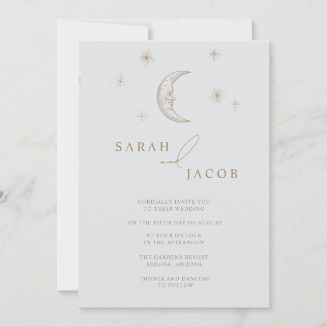 Convites Star and Moon Celestial Photo Wedding Invitation (Frente)
