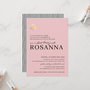 Convites STAR Bat Mitzvah moderno minimal paris rosa preto
