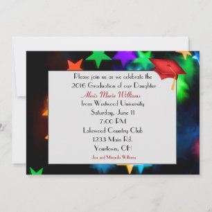 Convites Star Bokeh com Red Graduation Hat