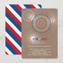 Convites Star Bursts Fireworks Quarto de julho Festa Convid