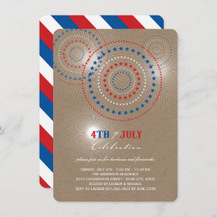 Convites Star Bursts Fireworks Quarto de julho Festa Convid