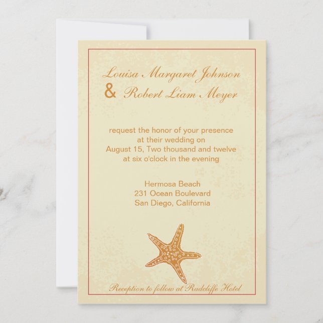 Convites Star Fish - Beige Wedding (Frente)