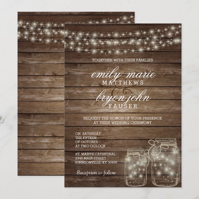 Convites Star Light Mason Jar sobre Casamento Russo de Made (Frente/Verso)