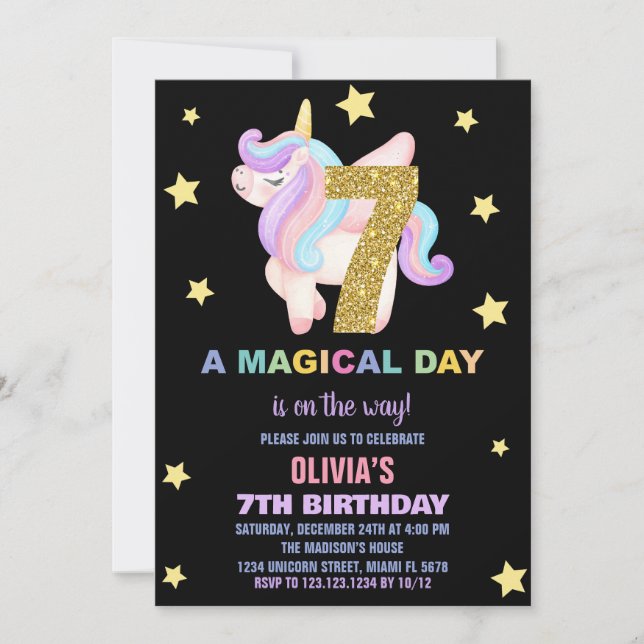 Convites Star Rainbow Unicorn Aniversário Voa (Frente)