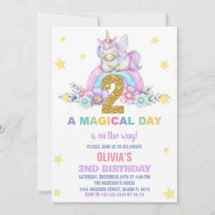 Convites Star Rainbow Unicorn Aniversário Voa