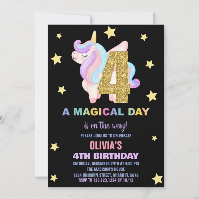 Convites Star Rainbow Unicorn Aniversário Voa (Frente)