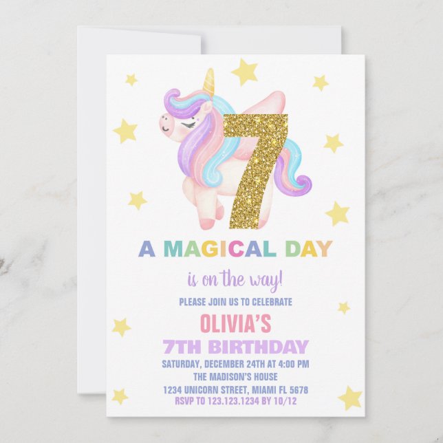 Convites Star Rainbow Unicorn Aniversário Voa (Frente)