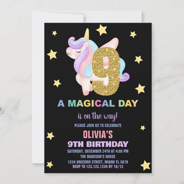 Convites Star Rainbow Unicorn Aniversário Voa (Frente)