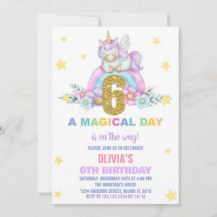 Convites Star Rainbow Unicorn Aniversário Voa