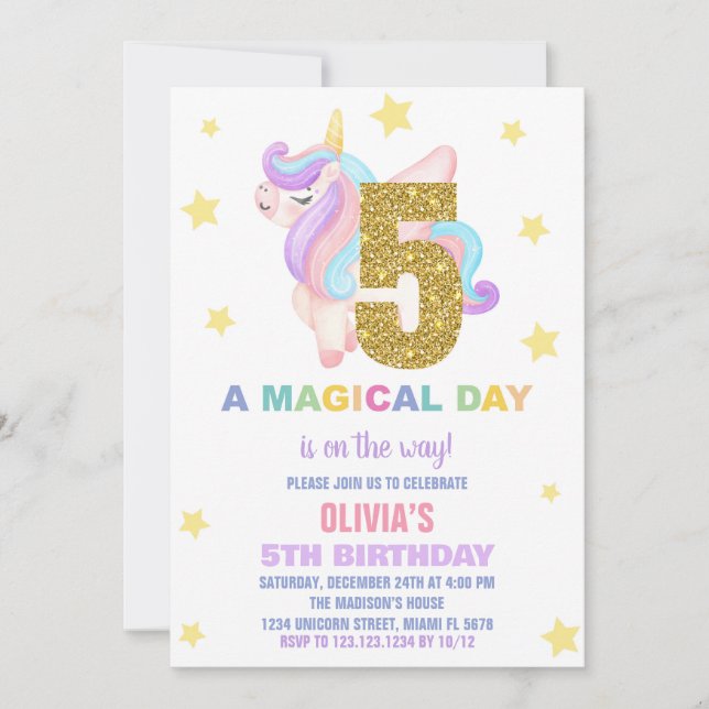 Convites Star Rainbow Unicorn Aniversário Voa (Frente)