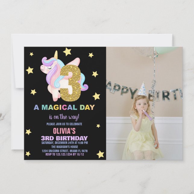 Convites Star Rainbow Unicorn Birthday Invtions w foto (Frente)