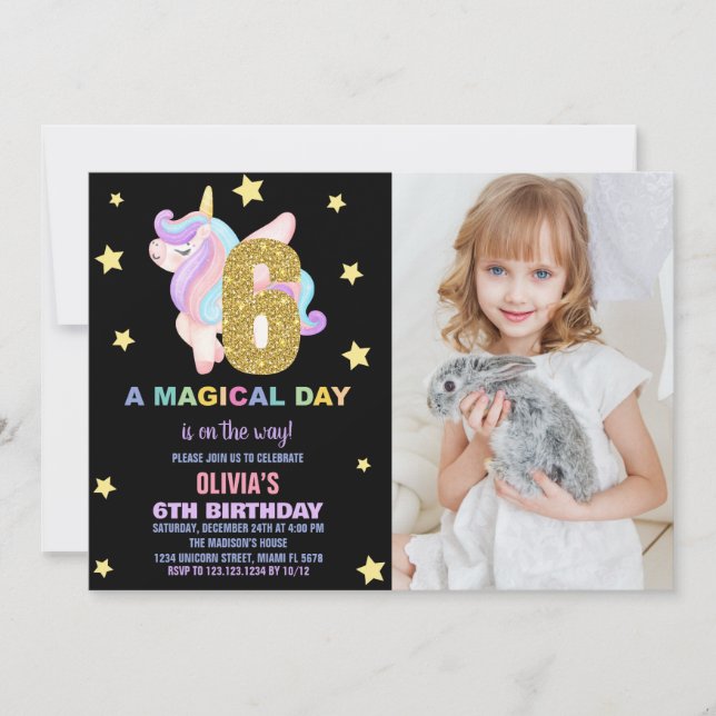 Convites Star Rainbow Unicorn Birthday Invtions w foto (Frente)