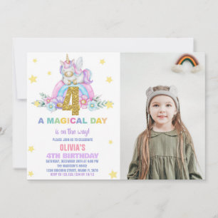 Convites Star Rainbow Unicorn Birthday Invtions w foto