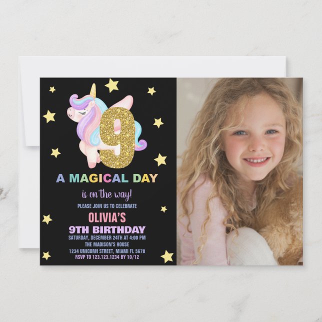 Convites Star Rainbow Unicorn Birthday Invtions w foto (Frente)