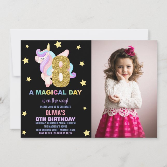 Convites Star Rainbow Unicorn Birthday Invtions w foto (Frente)