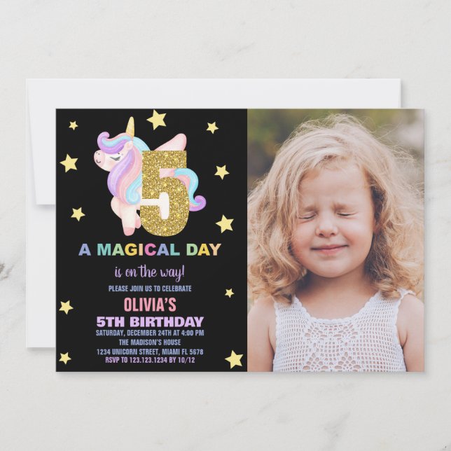 Convites Star Rainbow Unicorn Birthday Invtions w foto (Frente)