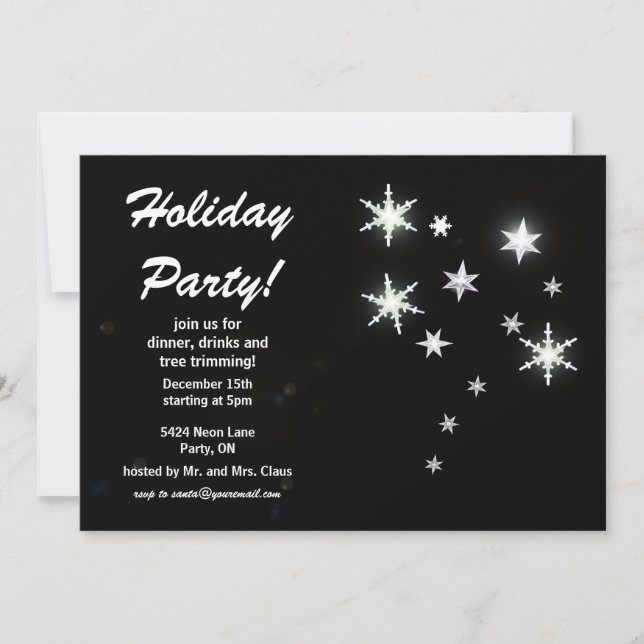 Convites Star Sparkle Black Holiday Party (Frente)