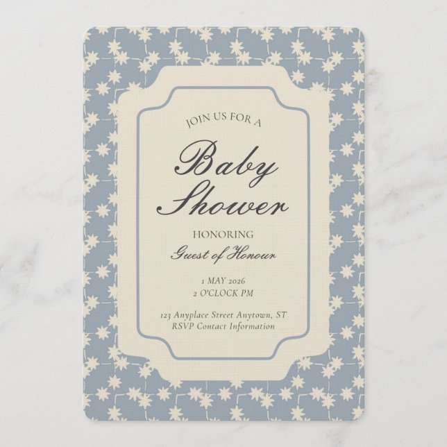 Convites Starburst Geometric Gender Neutral Blue Beige (Frente)