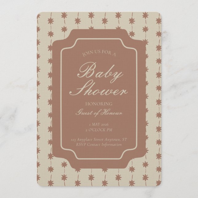 Convites Starburst Stripe Geometric Gender Neutral Brown (Frente)