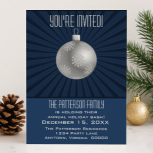 Convites Starburst Stripes Ornament Foliday Party Dark Azul