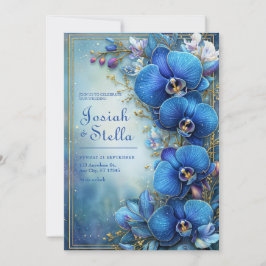 Convites Stardust Cobalt Gilded Orchid Botanical Wedding