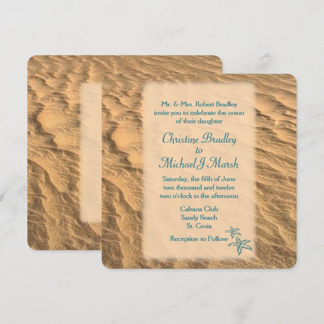 Convites Starfish Beach Teal e Sand Wedding (Frente/Verso)