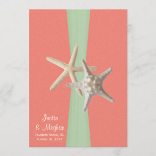 Convites Starfish Beach Weding Shell Coral Mint