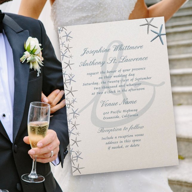 Convites Starfish Border Ampersand Modern Seaside Weding (Criador carregado)