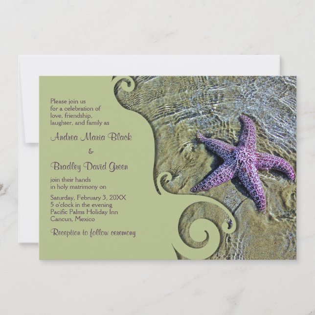 Convites Starfish Destination ou Beach Wedding Invitation (Frente)