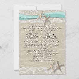Convites Starfish e Lace Rustic Beach Aqua Weding