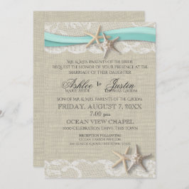 Convites Starfish e Lace Rustic Beach Aqua Weding