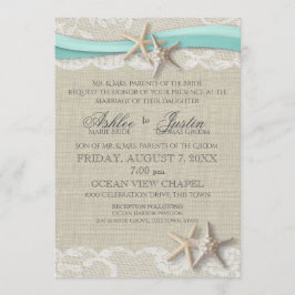 Convites Starfish e Lace Rustic Beach Aqua Weding