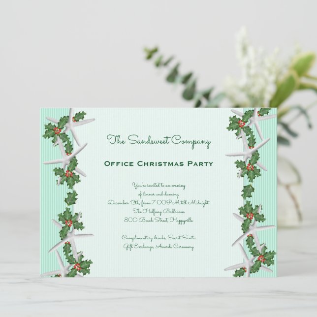 Convites Starfish n Holly Borders Office Christmas Party (Em pé/Frente)