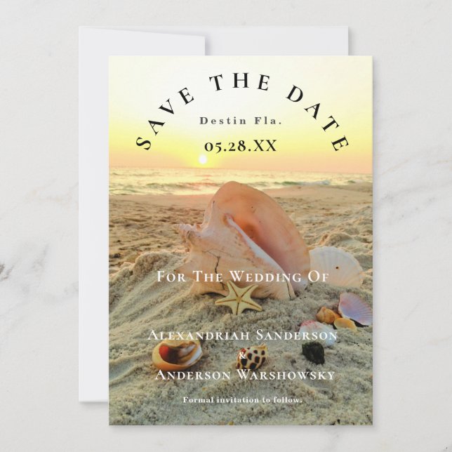 Convites Starfish Name Beach Sunset Save Date (Frente)