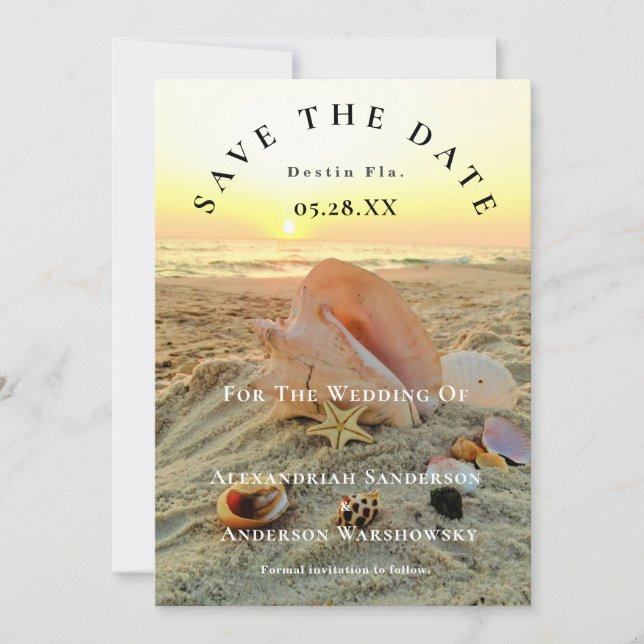 Convites Starfish Name Beach Sunset Save Date (Frente)