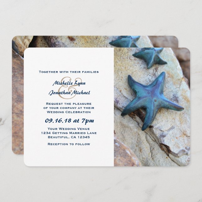Convites Starfish no casamento da praia de Rocks Seashore (Frente/Verso)