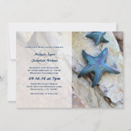 Convites Starfish no Casamento de Praia Rocky Background