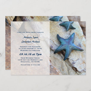 Convites Starfish no Casamento de Praia Rocky Background