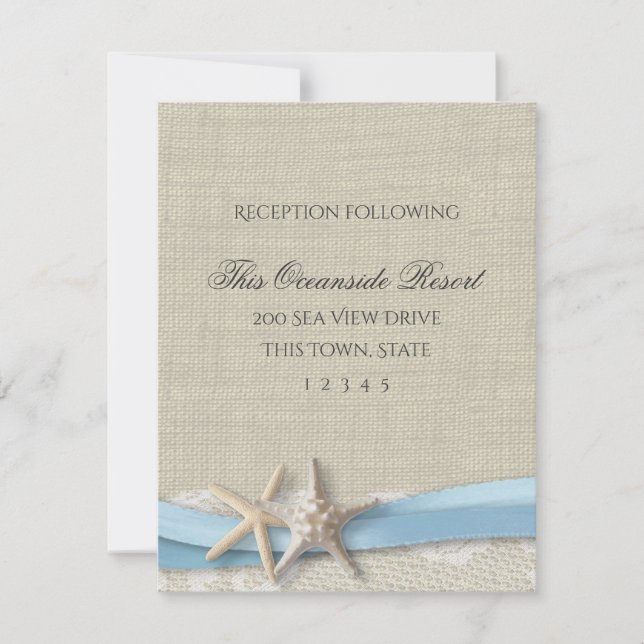 Convites Starfish Ribbon e Lace Blue Beach Response Card (Frente)