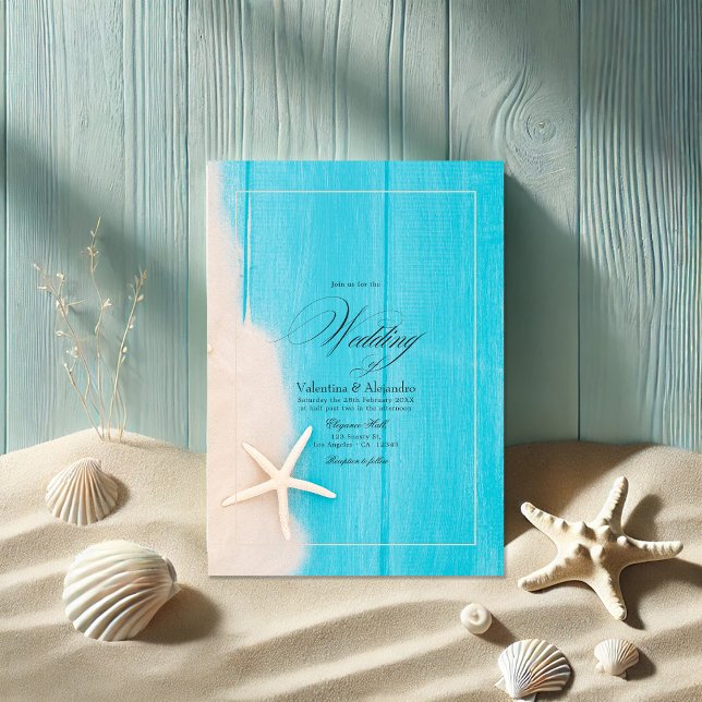 Convites Starfish Rustic e Ocean Vibes Beach Wedes (Rustic Starfish and Ocean Vibes Beach Wedding Invitation)