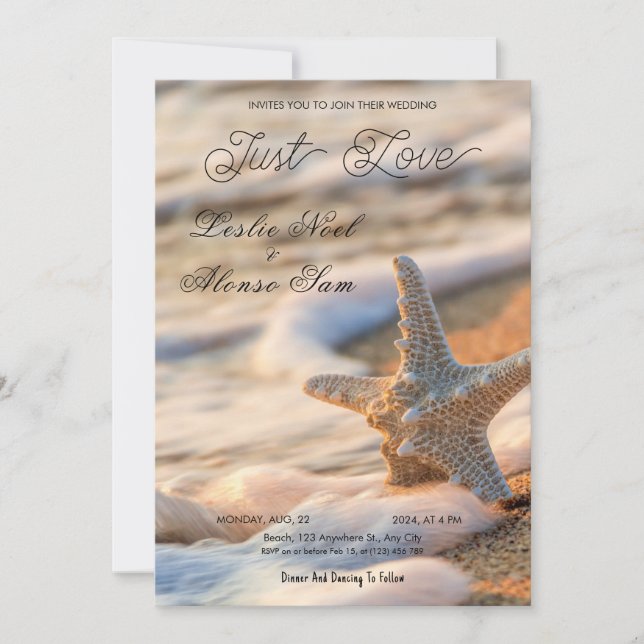 Convites Starfish Serenade: Casamento de Praia (Frente)