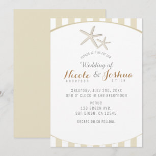 Convites Starfish Tan Striped Modern Minimal Beach Weding