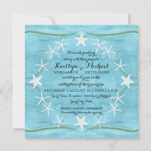 Convites Starfish Wreath Ocean Beach Watercolor Blue Shells
