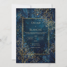 Convites Starlit Navy Gold Botanical Wedding