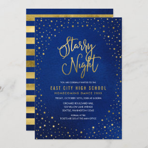 Convites Starnight Blue Watercolor Faux Dourado Dança Scool