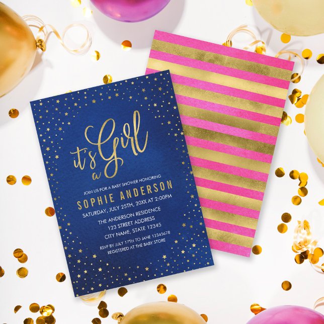 Convites Starry Blue e Pink É um Chá de fraldas de Garota (Criador carregado)